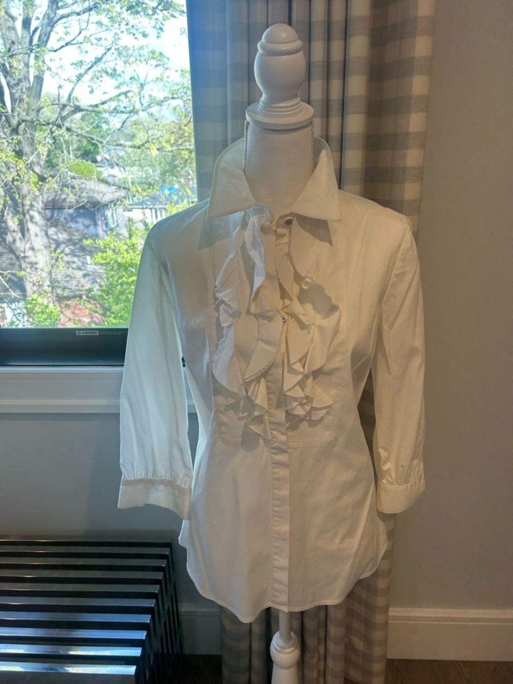 Tory Burch White Ruffled Button-Down Shirt